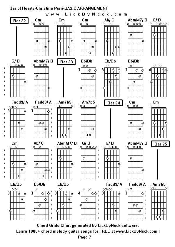 Chord Grids Chart of chord melody fingerstyle guitar song-Jar of Hearts-Christina Perri-BASIC ARRANGEMENT,generated by LickByNeck software.